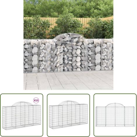 The Living Store Gabionen mit Hochbogen 15 Stk 200x50x100/120cm Verzinktes Eisen - Gabionen - Gartendeko - Gartenzubehör - Zaun - Sichtschutz (1/5)
