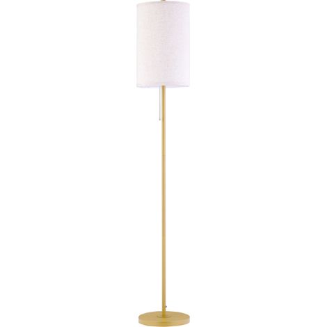 Stehlampe aus cremefarbenem Leinen, Stahlgestell, Zugschalter, E27-Fassung, 157 cm (1/5)