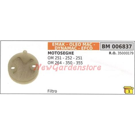 Filtro de aspiración de aceite para motosierra Oleomac 251 252 264 350 355 35000179