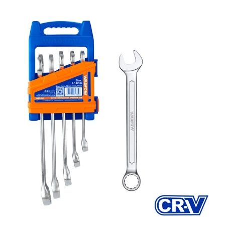 Set di 5 chiavi combinate in ACCIAIO, misure 8-14 mm, finemente lucidate ed ergonomiche (1/3)