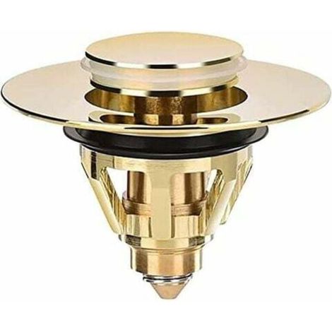 Tapón universal para fregadero – tapón de válvula – fregadero – colador de latón con función antiobstrucción – tapón para fregadero – tapón para fregadero (dorado) (1/5)