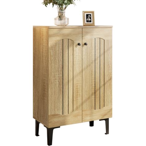 Meuble à chaussures moderne à double porte, offrant un vaste espace de rangement et des étagères réglables – Meuble de rangement pratique pour l'entrée, au design peu encombrant. (1/5)