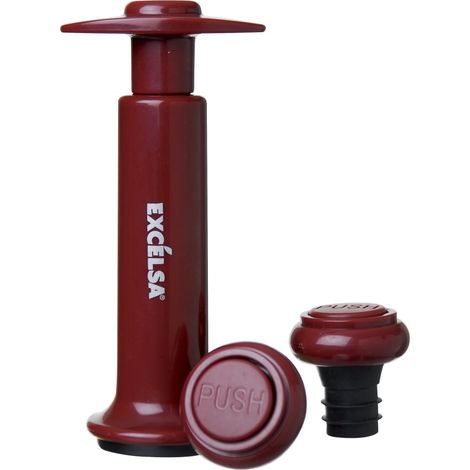 Excelsa Enoteque Pompa Sottovuoto Salvavino, Rosso, Inclusi 2 Tappi Riutilizzabili