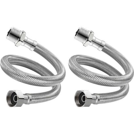 Lot de 2 tuyaux de raccordement flexibles pour robinet, rallonge tressée en acier inoxydable pour évier, convient aux robinets de salle de bain, de toilettes et d'évier de cuisine (20 cm)