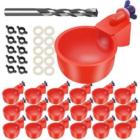 Ensemble de 16 abreuvoirs automatiques pour poulets, volailles et poulets de chair, pour l'hydratation quotidienne en cages, poulaillers ou élevages domestiques.-AquaForge (1/5)