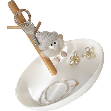 Plateau de rangement rond avec étagère, surface lisse, facile à nettoyer, organisateur de bureau pour salon et chambre, blanc (1/5)