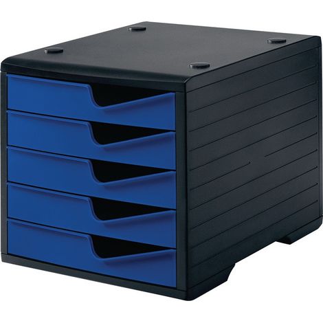 Caja  de  archivo  5  cajones  negro/azul  Poliestireno  Al255xAn270xPr340mm  STYRO