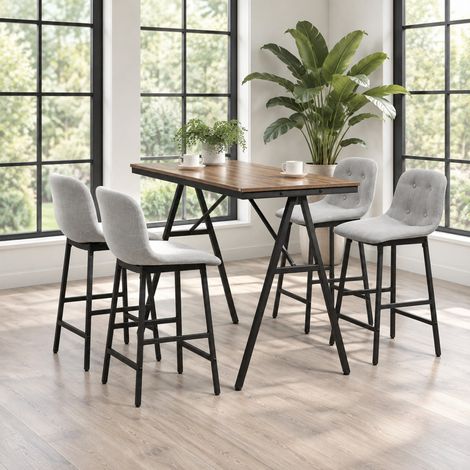 REDOM 5-teiliges Bartisch-Set aus Metall, 120 x 60 x 91 cm, hellbraun (1/5)
