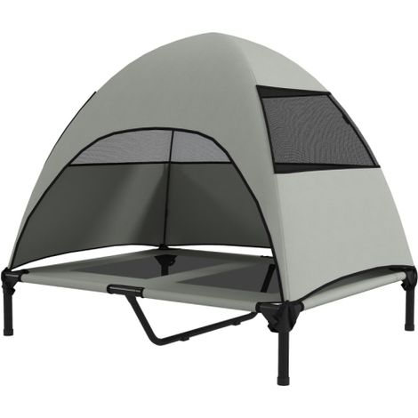 Cama para perros de exterior con techo, cama elevada para perros grandes, 91 x 76 x 90 cm, gris claro, disponible en el sitio. (1/5)