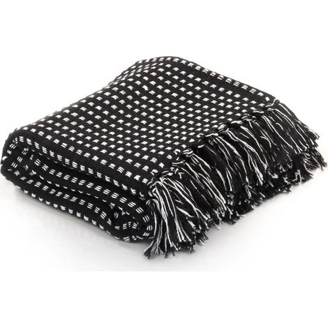 Couverture coton à carrés 220 x 250 cm Noir (1/5)