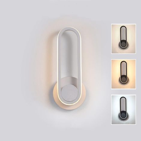 ZOLGINAH Aplique de pared interior moderno Aplique de pared LED de temperatura de 3 colores Aplique de pared interior de 12 W Aplique de pared con rotación de 360 ° (Blanco) (1/5)