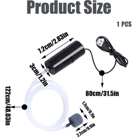 Pompe à Air d'Aquarium Portable USB Mini Compresseur d'Air Silencieux pour Aquarium et Bassin d'Intérieur avec Diffuseur et Tuyau d'Air