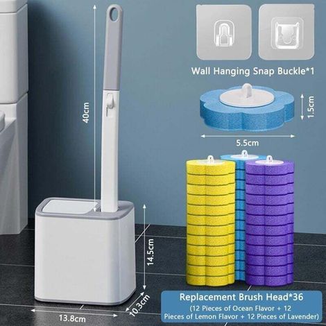 Brosse WC Jetable, Brosse WC avec Support, Nettoyage en Profondeur Balai Toilette WC, Brosse Toilette avec 36 Têtes de Rechange, Brosse Toilettes WC pour Salle de Bain, Baignoire, Lavabo
