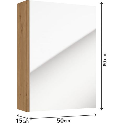Armoire de salle de bain avec miroir 60x50x15cm, étroite, suspendue, chêne artisanal Salsa (1/4)