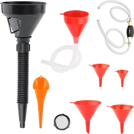 Lot de 8 entonnoirs à angle droit pour l'automobile - Entonnoir à col large avec pompe à siphon manuelle pour eau, kérosène (1/5)
