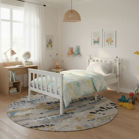 Lit 1 place 90x190 bois massif blanc sommier lattes inclus (1/5)