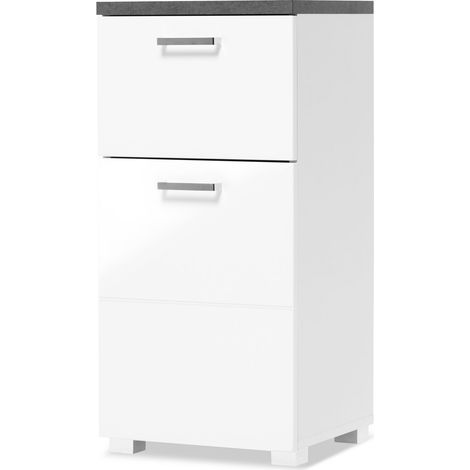 Meuble 1 porte 1 tiroir 35,2x31,5x73 cm blanc et gris - PAYAR (1/5)