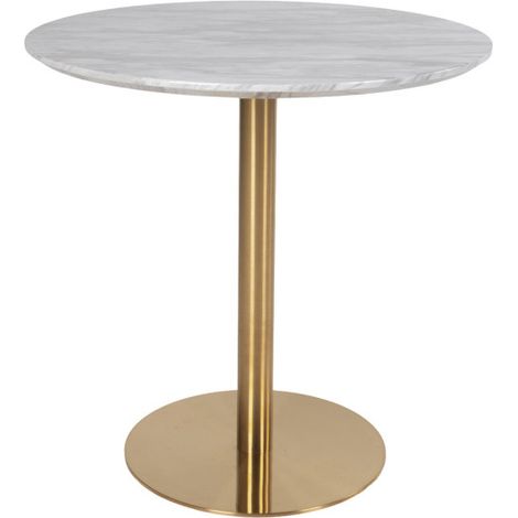 M&S – Table à manger ronde effet marbre 90 cm – 2 places – Acier et MDF – Style Art Déco – Idéale pour petits espaces (1/5)