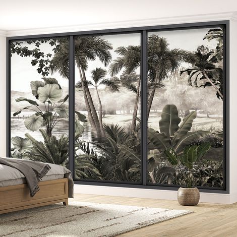 Papier peint panoramique Trompe l'oeil baie vitrée - Jungle - 130 cm x 78 cm (1/5)