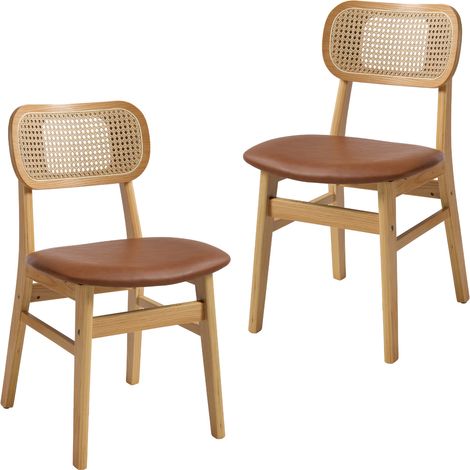 Wahson Dining Chairs 2Pcs Upholstered in PU Leather Retro Rustic Kitchen Chairs with Wooden Legs for Living Room Restaurant, Brown