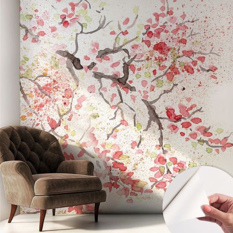 Carta da parati autoadesiva - Fotomurale adesivo - soggiorno moderno - resistente - Rami in fiore 250x250 cm (1/5)