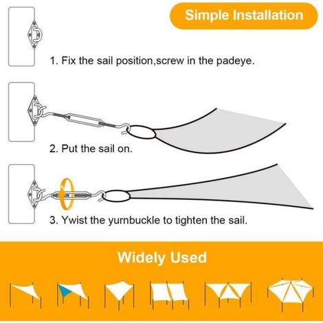 Kit de fixation store - Acier inoxydable 304 Inclus tendeurs et crochets - Voile d'ombrage extérieur (1/5)