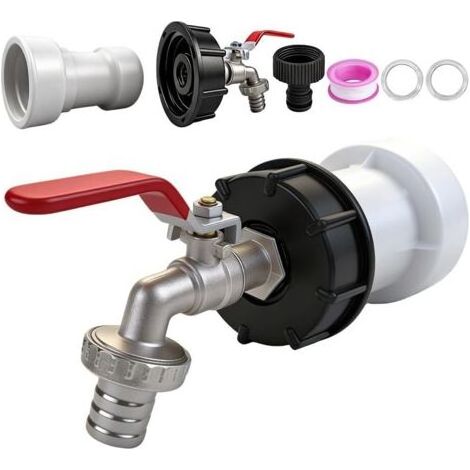 Robinet Cuve 1000l, S60X6 IBC Raccord Robinet, 3/4" D\'écoulement Accessoire Réservoir, Adaptateur de Réservoir en Alliage d\'aluminium avec Rallonge pour Baril de Pluie (1/5)