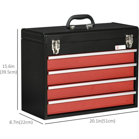 Coffre à outils portable à 4 tiroirs avec fermeture à loquet métallique, idéal pour le garage, la maison ou l'entrepôt. Solution de rangement et d'organisation. (1/5)