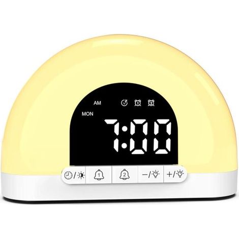Reloj despertador analógico con simulación de amanecer, modelo USB, pantalla digital, reloj despertador inteligente, versión en inglés (pantalla blanca).