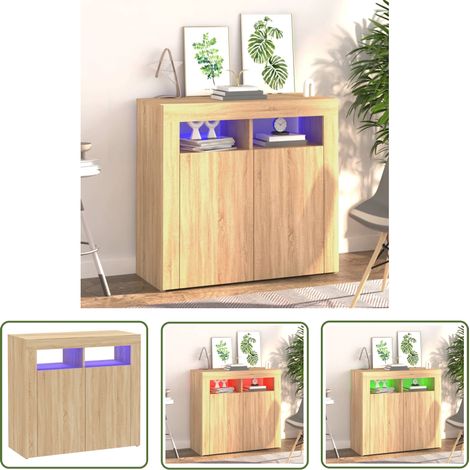 The Living Store Buffet avec lumières LED chêne sonoma 80x35x75 cm - Buffet - Meuble TV - Éclairage Led - Luminaire - Décoration Intérieure (1/5)