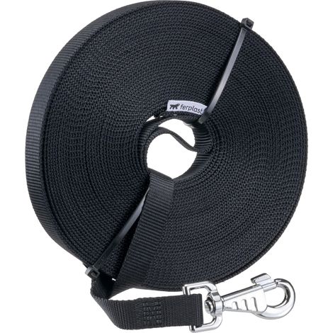 Laisse Chien Club, Laisse Longue pour Chien, Laisse Chien 15m, Laisse Dressage, Laisse en Nylon avec Mousqueton en métal et Poignée, Laisse 15 mètres de Longueur, Noir