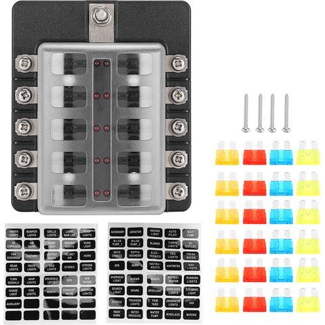 Boîte à fusibles avec support LED pour bateau de voiture, kit de boîte à fusibles portable avec autocollants et fusibles pour circuits de voiture (1/5)