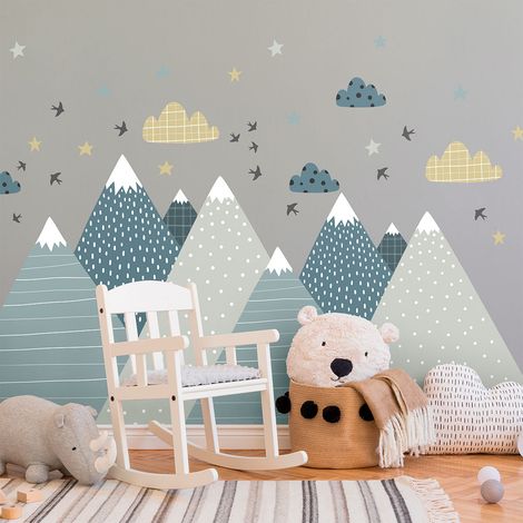 Stickers muraux enfants - Décoration chambre bébé - Autocollant Sticker mural géant enfant montagnes scandinaves ALIKA - 40x60cm (1/5)