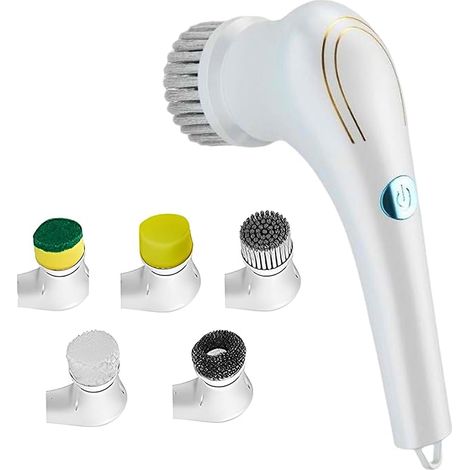 Elektrischer Schrubber, Handreinigungsbürste, inklusive 5 austauschbaren Köpfen, Badezimmer, Küche, Boden, Schüssel, Schuh, Glas, multifunktionales Wohnaccessoire (1/5)