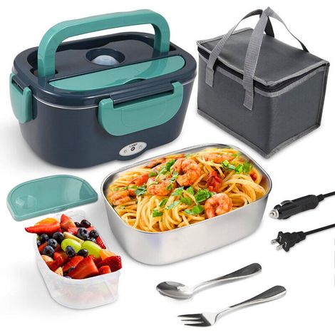 Gamelle Chauffante 80W Lunch Box Chauffante 1,5L Chauffe Plat Voiture 3 en 1 12V/24V/220V, Gamelle Chauffante Allume Cigare, Acier Inoxydable, Boite Chauffante Repas pour Voyage et Bureau (1/5)