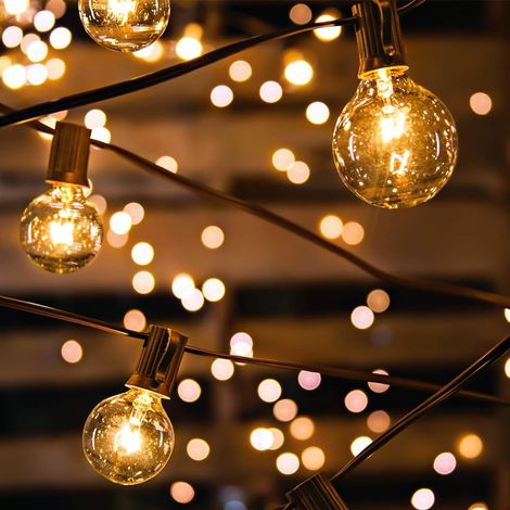 10 m lange Lichterkette für den Außenbereich mit 30 Glühbirnen und 3 Ersatzbirnen, verbindbar, wasserdicht (IP65), für Garten, Sonnenschirm, Terrasse, Hochzeit, Pergola, warmweiß (1/5)