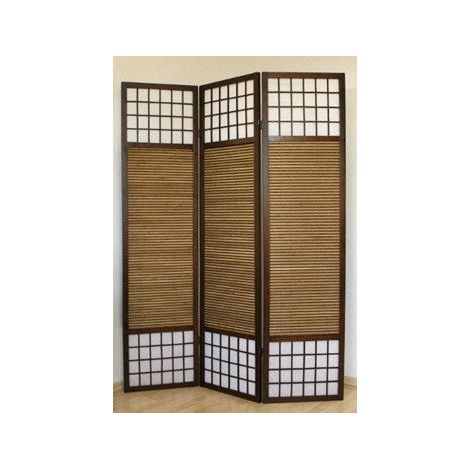 Biombo de 3 paneles marrón en madera y bambú 132 x175 cm PAR06009 (1/3)