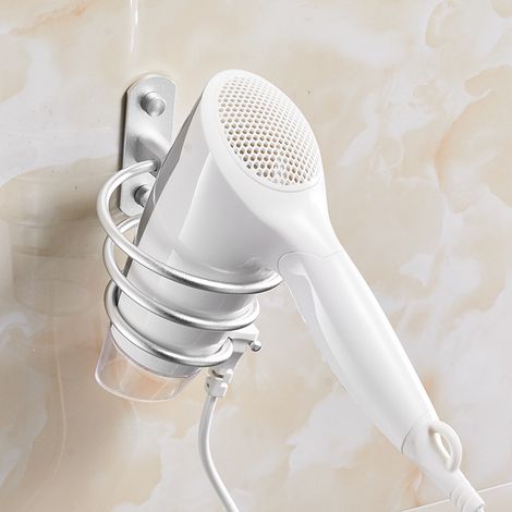Porte Sèche Cheveux Support de Sèche Cheveux Mural en Aluminium Support de Câble pour Cuisine Salle de Bain Accessoires de Salle de Bain(Argent) (1/5)