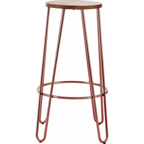 Interiors by Premier Rose Gold Metal and Elm Wood Round Bar Stool, Hairpin Stool, Sturdy Stool for Bar, Kitchen Counter (1/5)