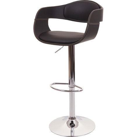 Tabouret de bar HHG-637b, chaise de bar tabouret de comptoir, design rétro, bois simili cuir, noir