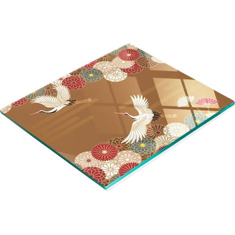 Planche à découper décorative en verre avec motif de grue 60x52 cm (1/5)