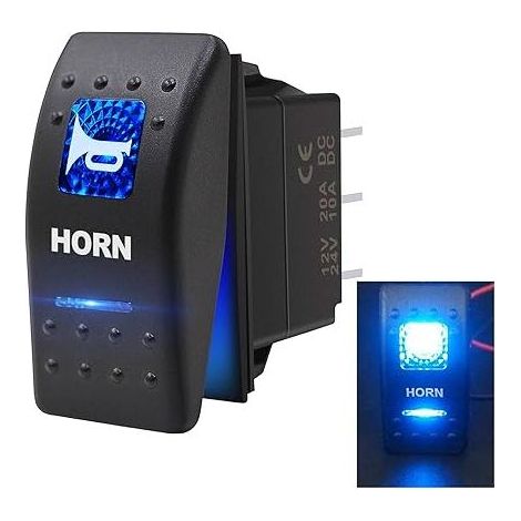 12V 20A 24V 10A Rocker Switch with Horn Button, Blue LED Light, 5-Pin Momentary Speaker Switch for Car, Truck, Train, Bar, A11625B-BU (1/5)