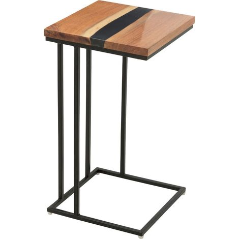Table d'Appoint Carrée en Bois "Douglas" 55cm Naturel & Noir