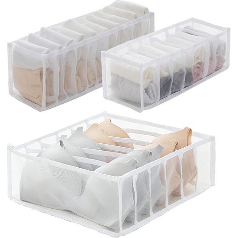 Organisateur de tiroir à sous-vêtements, rangement pour 3 soutiens-gorge et chaussettes, rangement pliable pour placard, séparateurs de placard haute capacité (1/5)