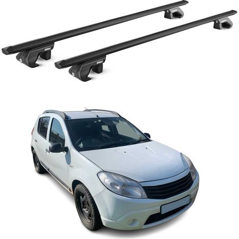 OMAC Barres de toit aluminium certifiées TÜV pour Dacia Sandero Stepway 2010-2026 – Pour rails de toit standards – Rainure en T – Charge max 90 kg – 2 antivols Noir