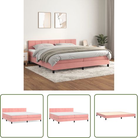 The Living Store Sommier à lattes de lit avec matelas Rose 200x200 cm Velours - Lit Tapissier - Lit Velours - Lit Double - Literie - Chambre À Coucher (1/5)