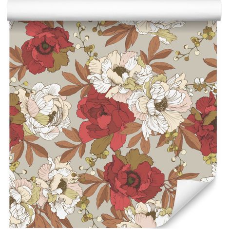 Papel pintado con diseño de ramo de flores de colores para salón y dormitorio, 50x1000 cm. (1/5)