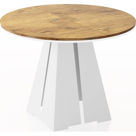 Runder ausziehbarer Esstisch mit weißem Metallgestell - moderner industrieller Tisch für Esszimmer oder Küche - 100 cm bis 180 cm - Made in EU - Lancelot Eiche