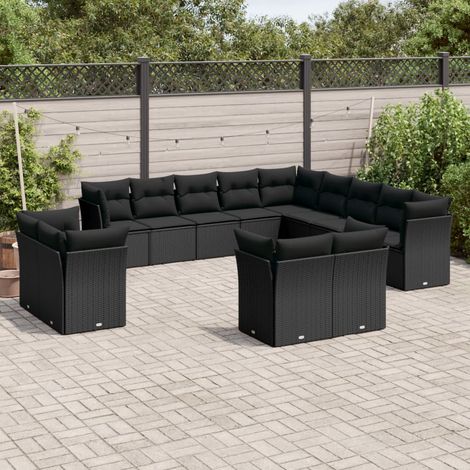 Ensemble canapé-jardin 13 places noir résine tressée avec rangement (1/3)