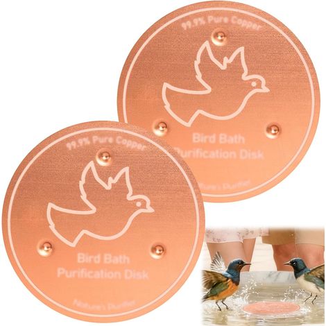 2er-Pack Kupfer-Vogeltränkescheibe, 99,99 % verstärkte 0,6 mm reine Kupfer-Reinigungsscheibe mit dreifacher Halterung, Vogeltränke-Reinigungsscheibe, universell passend für alle Außenbereiche (1/5)